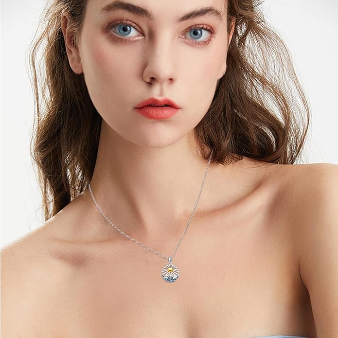 Natural Necklace for Women 925 Sterling Silver Mountain/Wave Pendant Necklace Nature Jewelry Gift for Women