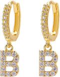 14K Gold Dangle Drop Initial Earrings for Women Dainty CZ Huggie Hoop Name Letter Earrings S925 Sterling Silver Post with Cubic Zirconia Hypoallergenic Gifts Jewelry
