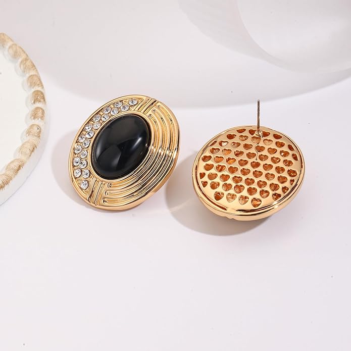 Statement Chunky Gold Earrings for Women,Crystal Rhinestone Accents Large Stud with Stone and Pearl