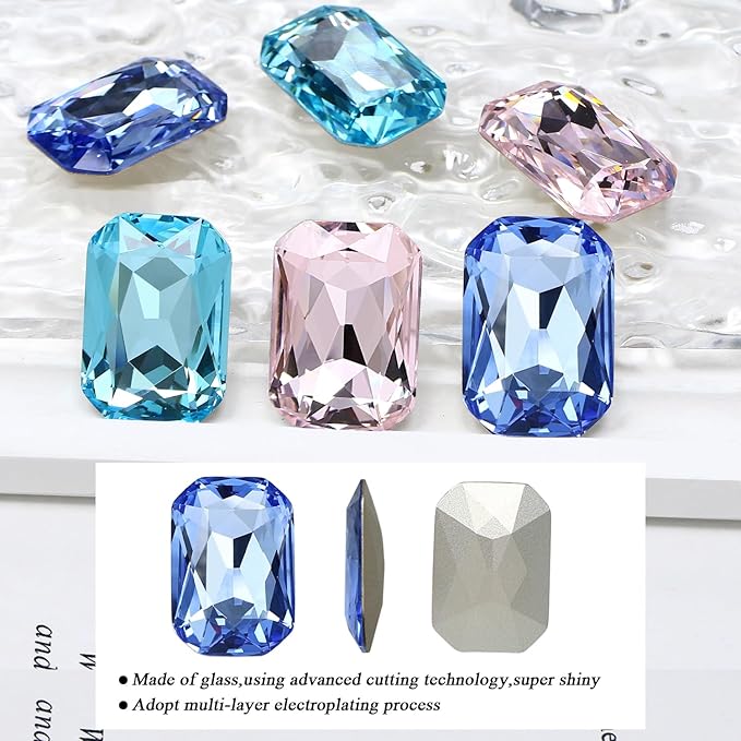 8Pcs Octagon Crystal Pointback Rhinestones,27 * 18.5mm Large Glass Rhinestones Gem Stones for Crafts Dress Shoes Jewelry Making，Pink