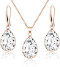 Linawe Crystal Jewelry Sets for Women, Imitation Diamond Pendant Necklace, Rhinestone Drop Dangle Earrings, Birthstone Cubic Zirconia Matching Wedding Jewelry, 14K Gold/Rose Gold/Silver Tones