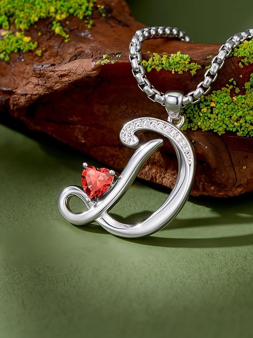 Valentines Day Gifts for Women Alphabet A to Z Initial Birthstone Pendant Necklaces for Women - 18k White Gold Plated Personalized Name Jewelry Valentine Mothers Day Birthday Gifts for Women Her Girlfriend