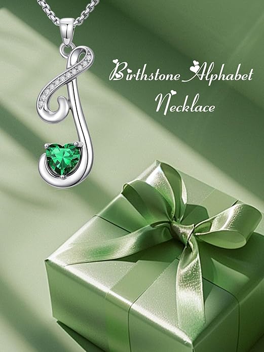 Valentines Day Gifts for Women Alphabet A to Z Initial Birthstone Pendant Necklaces for Women - 18k White Gold Plated Personalized Name Jewelry Valentine Mothers Day Birthday Gifts for Women Her Girlfriend