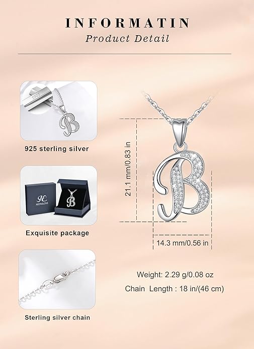 AEONSLOVE 925 Sterling Silver Initial Necklaces for Women, 26 Letters Pendants Necklace Gift for Mother, Daughter, Wife, 18 Inch Chain