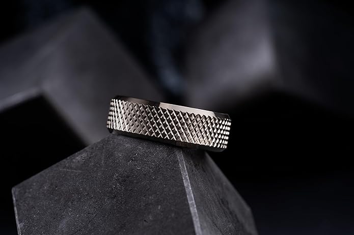 100S JEWELRY Knurl Tungsten Rings with Knurling Diamond Pattern Men Wedding Band 8mm wide Hypoallergenic Size 6-16