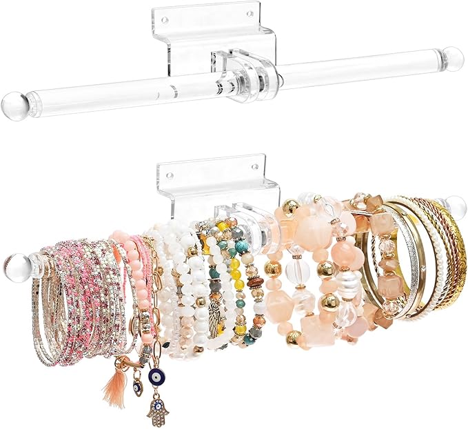 MOOCA 2 Pcs Set 2 Way Acrylic Slatwall Accessories Display & Wall-Mounted Jewelry Showcase for Dangling Jewelry Collection, Featuring Acrylic Bracelet Holder and Necklace Display