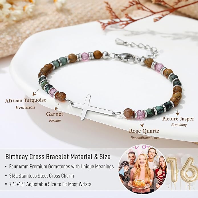 TONY & SANDY Christian Cross Bracelet for Women, Valentine's Day Gifts for Her, Confirmation Baptism Easter Gifts, Unique Gift for Friends Daughter Mom Sister in Christ Birthday Christmas