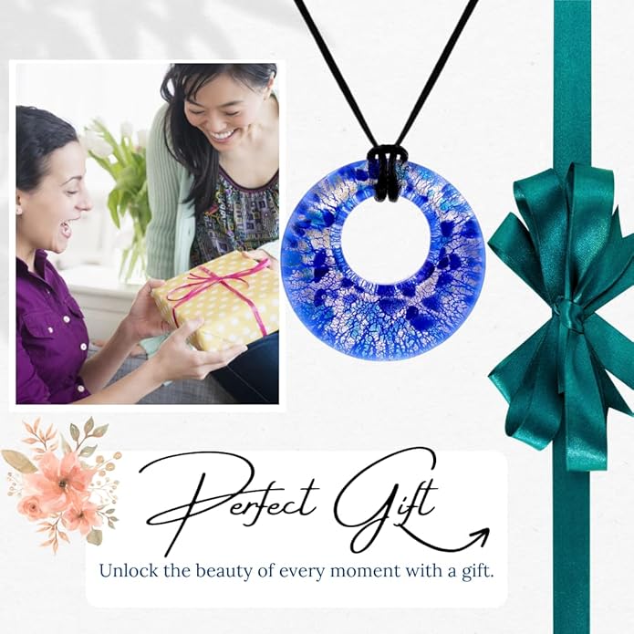 BESHEEK Murano Inspired Twist and Twirl Glass Pendant Necklace for Women Handcrafted Artisan Hypoallergenic Italian Style Jewelry