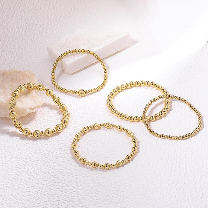 Gold Bracelets for Women Waterproof, 14K Gold Plated Beaded Cross Bracelets Set,Boho Stretch Bracelets Stackable Jewelry for Women Teenage Girls Jewelry Christmas Gifts