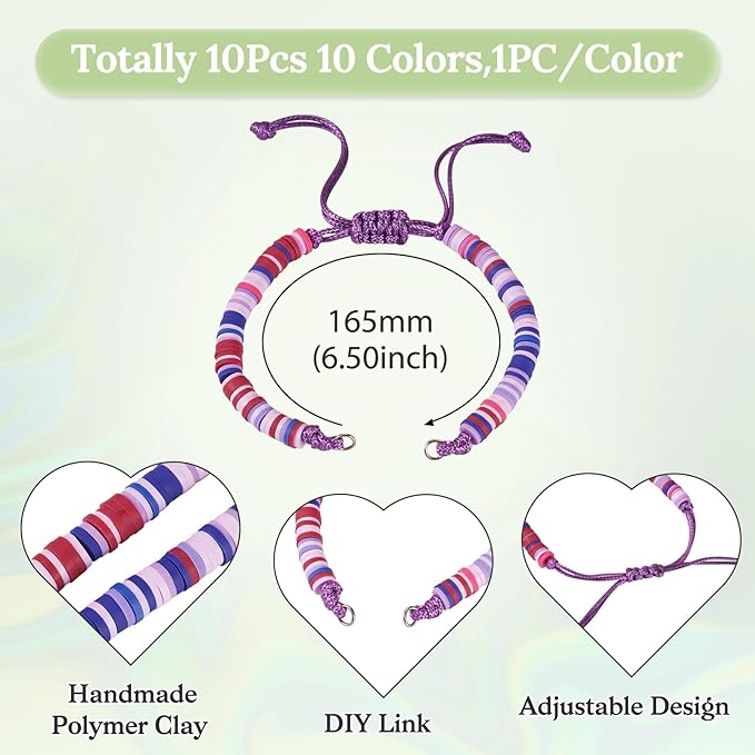 10Pcs Braided Polymer Clay Adjustable Cord for Bracelet,Heishi Semi Finished Friendship Bracelet String,Korean Waxed Polyester Cord Adjustable Bracelet Knot Rope Braid String for DIY Craft