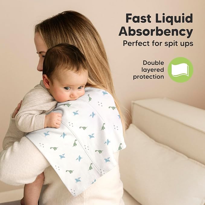 Organic Burp Cloths Baby Boy, Girl - 6-Pack Large Cotton Burping Cloths for Babies, Spit Up Rags, Super Absorbent, Ultra Soft Newborn Rag, Gender Neutral, Machine Washable, Durable (Roarsome)