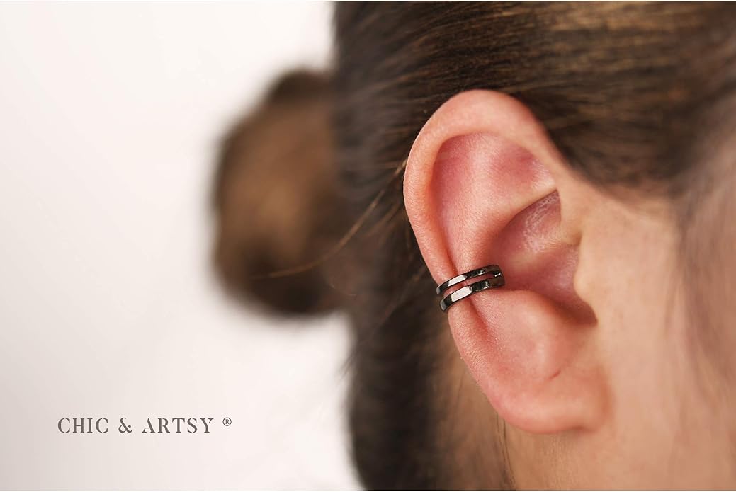 CHIC & ARTSY 925 Sterling Silver Ear Cuffs for Women, Non Piercing Clip On Cartilage Cuffs, Adjustable Fake Conch & Helix Earrings, Gold Plated & Oxidized Various Styles