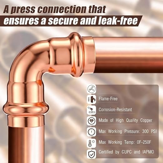 Therwen 10 Pcs 1/2 Inch Copper Pipe Press Fittings, 90 Degree Elbow Coupling - Image 5
