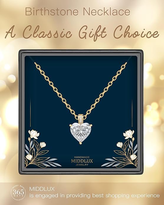 Genuine Birthstone Necklace for Women, Heart Love Necklace, Birthday Gifts for Her