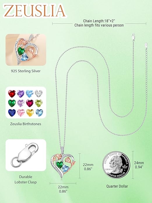 Valentine's Day Gifts for Wife 925 Sterling Silver Double Birthstone Pendant Necklaces I Love You for Always and Forever Necklace Anniversary Birthday Gifts for Wife Girlfriend Mom Her