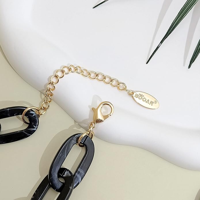 Bocar Acrylic Chunky Statement Necklace for Women Cube Link Chain Collar Necklace and Hoop Earrings Costome Jewelry Set