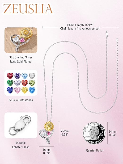 Valentine's Day Gifts for Wife 925 Sterling Silver Double Birthstone Pendant Necklaces I Love You for Always and Forever Necklace Anniversary Birthday Gifts for Wife Girlfriend Mom Her