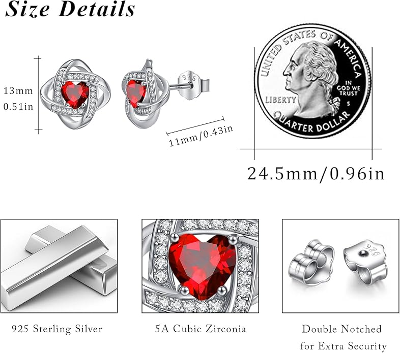 MEDWISE 925 Sterling Silver Birthstone Stud Earrings for Women Birthday Jewelry Gifts for Daughter Mother Women Valentines Day Gifts for Her