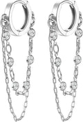Tassel Chain Small Gold Hoop Dangle Earring For Women Huggie Earring Heart Star CZ 14K Gold Plated Fashion Jewelry Friendship Gift