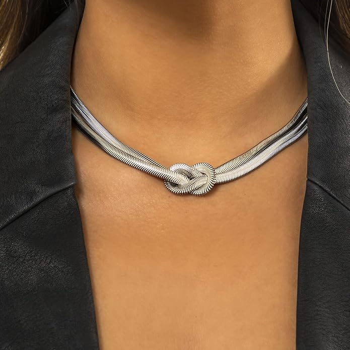 PLOUTOS Chunky Gold Knot Choker Necklace for Women Adjustable Double Snake Chain Design Bold Statement Fashion Jewelry Accessory For Party Daily Wear Gift