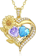 Sunflower Heart Necklace for Women 14K Gold Exquisite Valentines Day Anniversary Birthday Gifts for Wife Mother Her Double Birthstone Pendant Jewelry‘You Are My Sunshine’