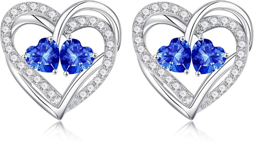 Iefil Valentines Day Gifts for Her, 925 Sterling Silver Heart Birthstone Earrings, Anniversary Birthday Gifts for Women, Birthstone Jewelry for Her Wife Girlfriend Mom