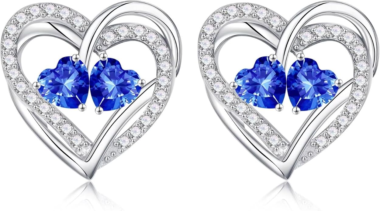 Iefil Valentines Day Gifts for Her, 925 Sterling Silver Heart Birthstone Earrings, Anniversary Birthday Gifts for Women, Birthstone Jewelry for Her Wife Girlfriend Mom