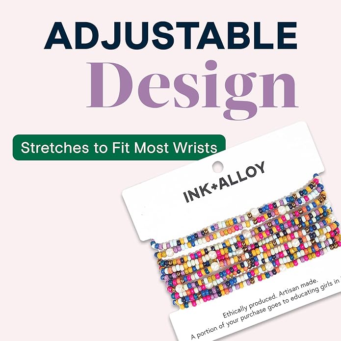 INK + ALLOY 10-Strand Stacking Beaded Bracelets for Women – Mixed Patterns Bracelet Stack - Adjustable Stretch Fit - Handmade Boho Bracelets for Women - Perfect for Any Occasion