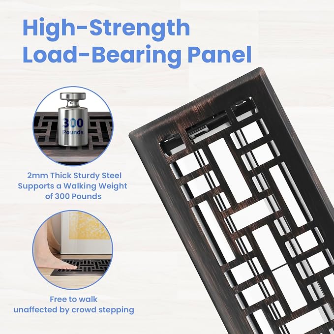 Howeall 4x12 Inches Heavy Duty Walkable Floor Register Easy Adjust Air Supply - Image 2