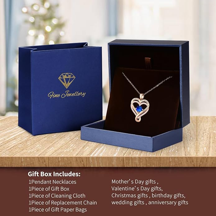 To My Wife Necklace from Husband, Infinity Love Heart Birthstone Necklace with Message Card, Anniversary Birthday Gift for Wife, I Love You Jewelry Gifts for Her, 18K Rose Gold Plated Sterling Silver
