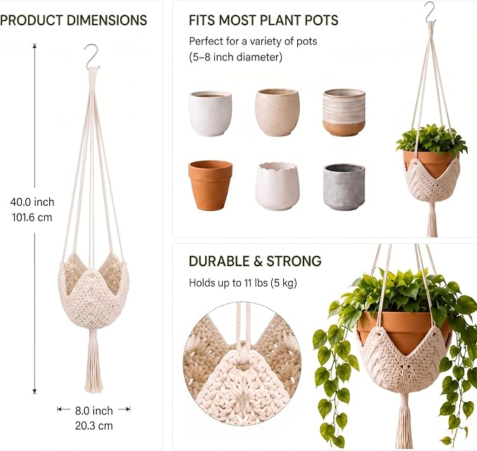 Shappy 3 Pack Boho Macrame Plant Hanger - Image 2