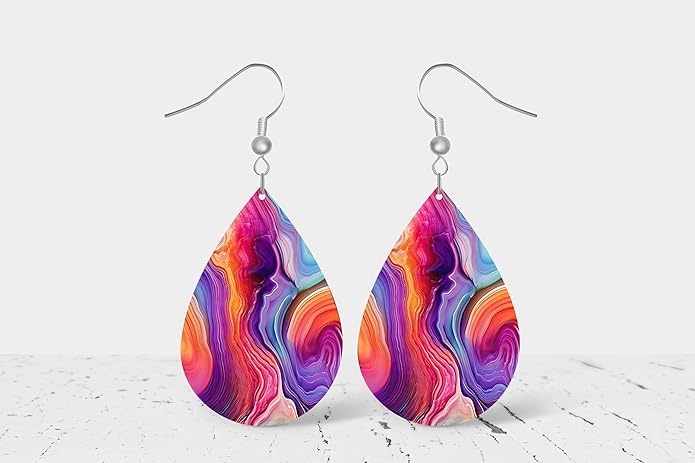 Teardrop Wood Earrings Light Weight Printed Image Dangle Jewelry, Fun and Funky Earrings