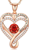 Infinity Love Heart Birthstone Necklace for Women Wife, S925 Sterling Silver Anniversary for Women Wife Birthday Gift for Her Girlfriend Mom Daughters, I Love You Women's Jewelry 18k Rose Gold Filled