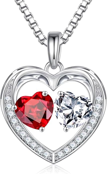 Iefil Valentines Day Gifts for Her - 925 Sterling Silver Heart Birthstone Necklace, Anniversary Birthday Gifts for Women Wife Girlfriend Mom Her