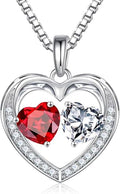Iefil Valentines Day Gifts for Her - 925 Sterling Silver Heart Birthstone Necklace, Anniversary Birthday Gifts for Women Wife Girlfriend Mom Her