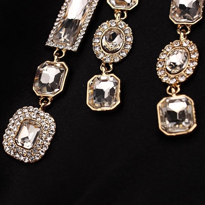 Vintage Rectangle Teardrop Chandelier Earrings, Art Deco Wedding Austrian Crystal Drop Dangle Earrings for Women Party Prom