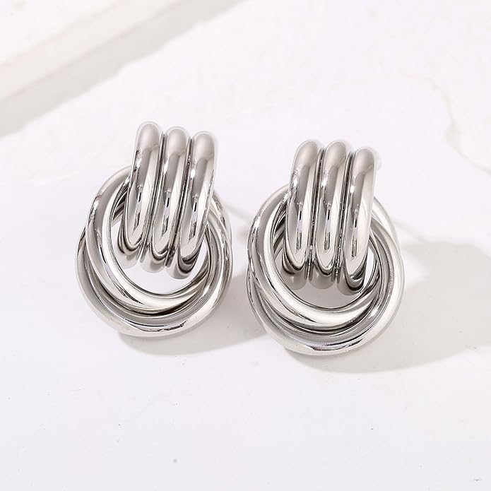 14K Gold Plated Knot Earrings for Women Gold Silver Earrings Heart Link Drop Dangle Earring Chunky Golden Knotted Statement Jewelry