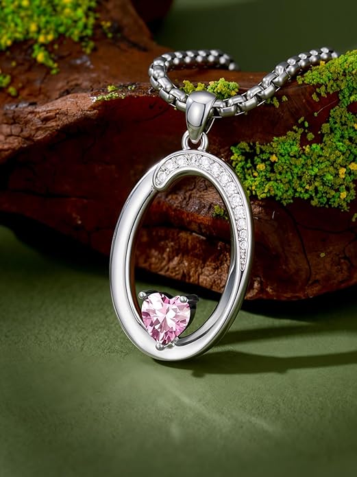 Valentines Day Gifts for Women Alphabet A to Z Initial Birthstone Pendant Necklaces for Women - 18k White Gold Plated Personalized Name Jewelry Valentine Mothers Day Birthday Gifts for Women Her Girlfriend