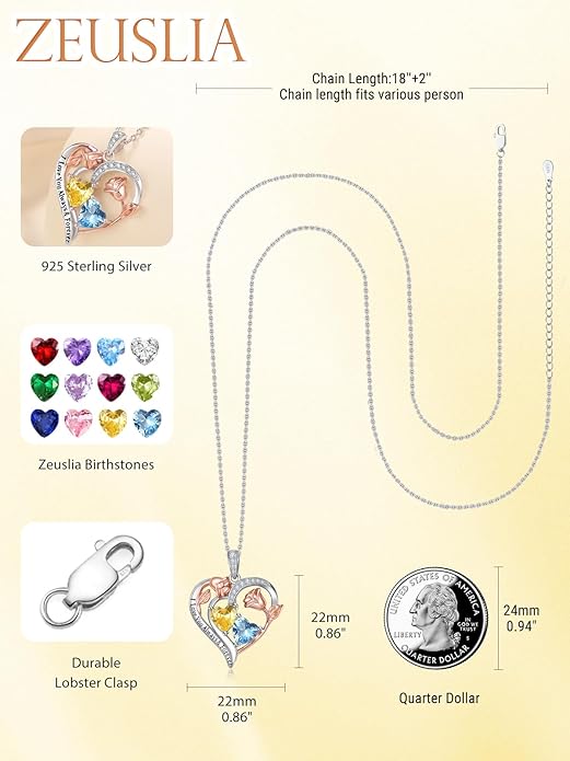 Valentine's Day Gifts for Wife 925 Sterling Silver Double Birthstone Pendant Necklaces I Love You for Always and Forever Necklace Anniversary Birthday Gifts for Wife Girlfriend Mom Her