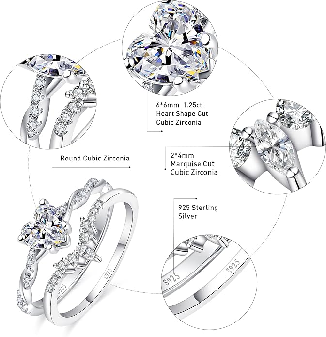 1.25ct Womens Heart Promise Ring, 925 Sterling Silver Heart Cut Created Emerald/Sapphire/Amethyst/Ruby/Cubic Zirconia/Opal Twisted Vine Engagement Ring for Women Size 5-10