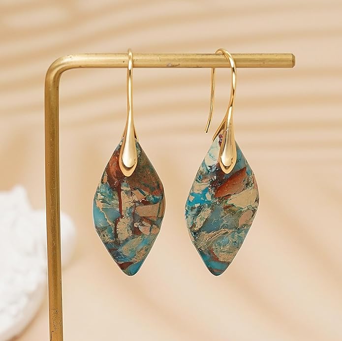 Natural Stone Earrings Multishape Dangle Drop Earrings Boho Stone Earring for Women