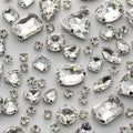 TANOSII Sew on Rhinestones 100 PCS Mixed Shapes Glass Rhinestones Sew on Crystal Gems Mental Flatback with Silver Claw for Jewelry Crafts Clothes Shoes Costume Garment White