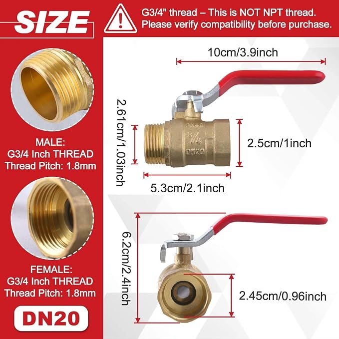 Brass Ball Valve G3/4 Inch Male x Female Thread Pipe Fitting | Heavy Duty Brass - Image 2