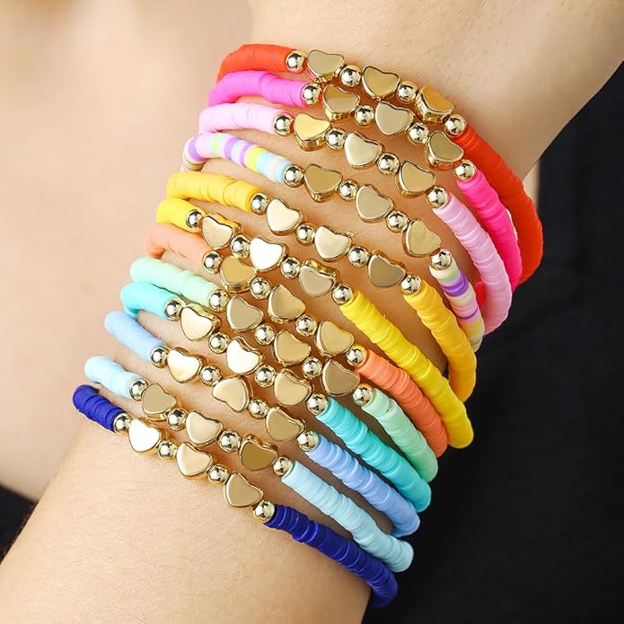 Friendship Bracelets Boho Stackable Bracelets for Women Beach Jewelry Surfer Heishi Clay Bead Bracelets