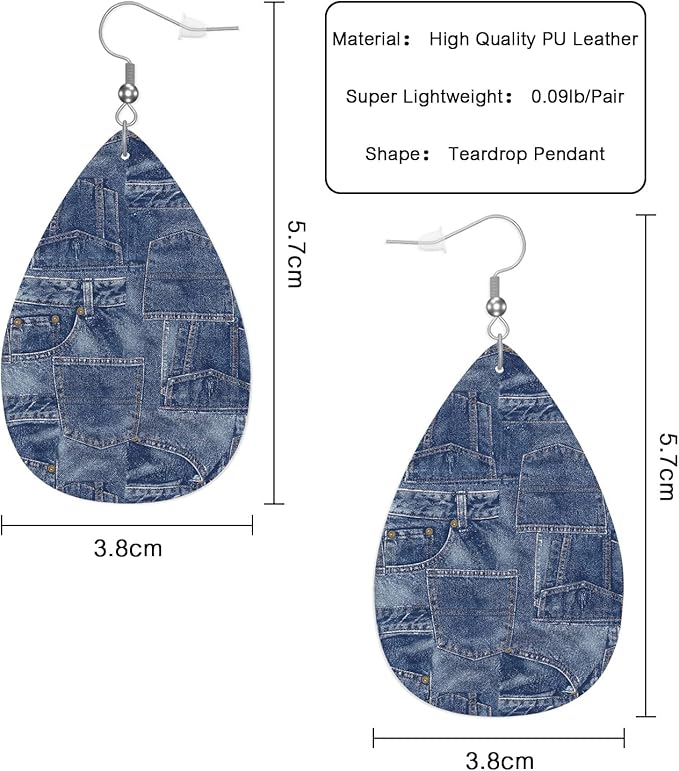 Denim Leather Teardrop Earrings Vintage Denim Stitching Fold Art Faux Leather Water Drop Earrings Jewelry For Women Friends Wedding