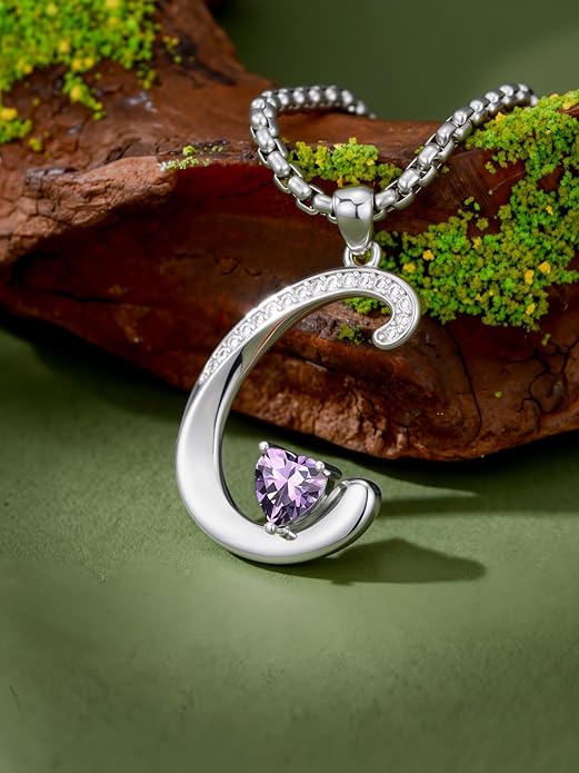Valentines Day Gifts for Women Alphabet A to Z Initial Birthstone Pendant Necklaces for Women - 18k White Gold Plated Personalized Name Jewelry Valentine Mothers Day Birthday Gifts for Women Her Girlfriend