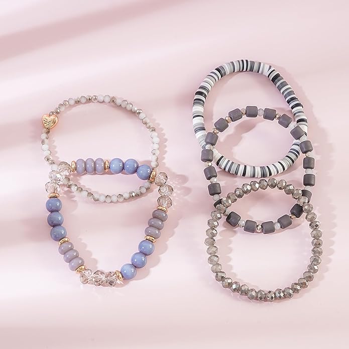 Heishi Beaded Stretch Bracelets for Women Stackable Polymer Clay Beads Bracelets Friendship Boho Summer Beach Bracelet Jewelry Set