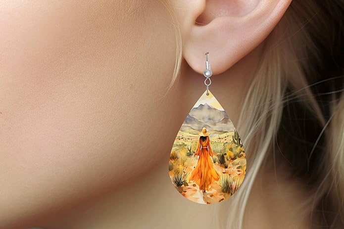 Teardrop Wood Earrings Light Weight Printed Image Dangle Jewelry, Fun and Funky Earrings
