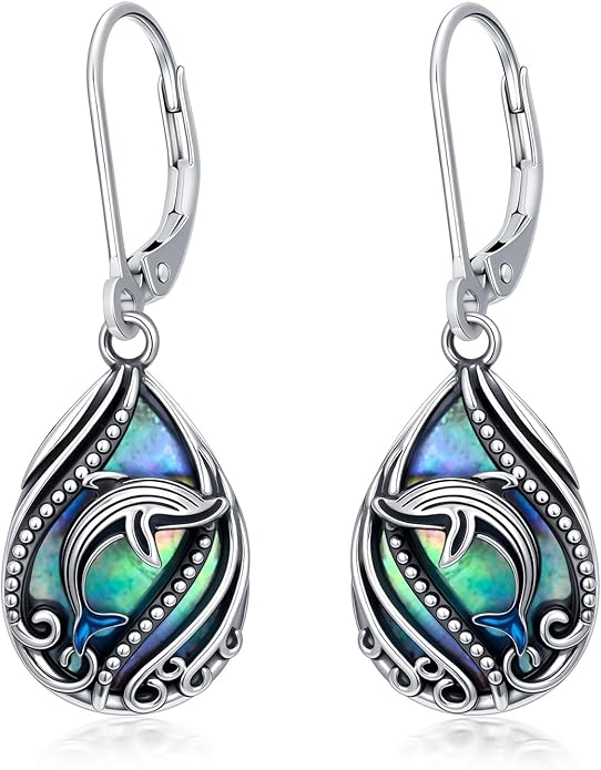 Animal Earrings 925 Sterling Silver Abalone Shell Dangle Drop Earrings Leverback Earrings Cute Animal Jewelry Gifts for Women Girlfriend