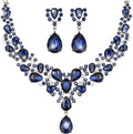 Hicarer Bridal Teardrop Cluster Crystal Jewelry Set for Women Necklace Earrings Wedding
